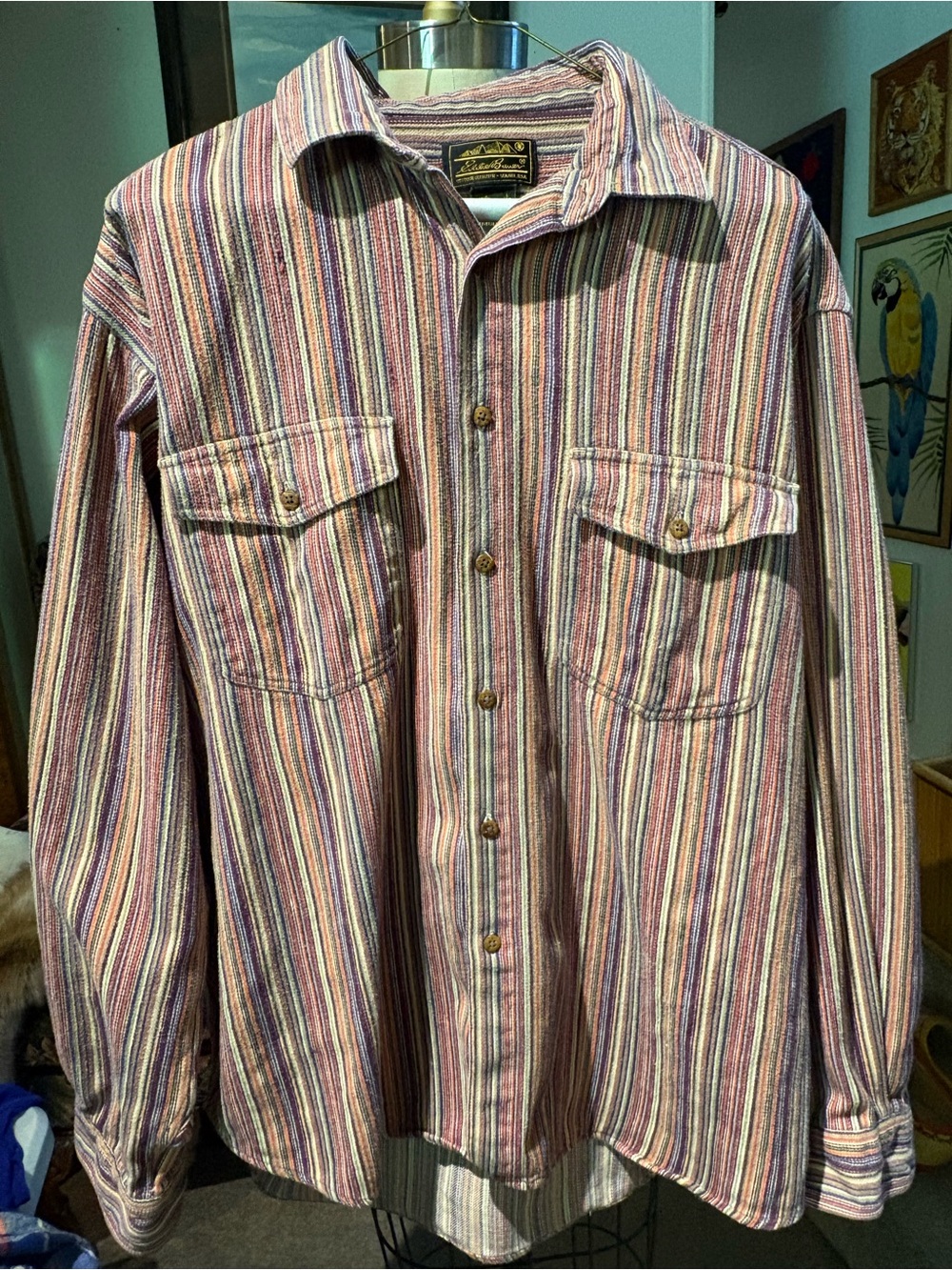 Vintage Eddie Bauer Striped Chamois Flannel Shirt Women’s L Oversized Cabincore